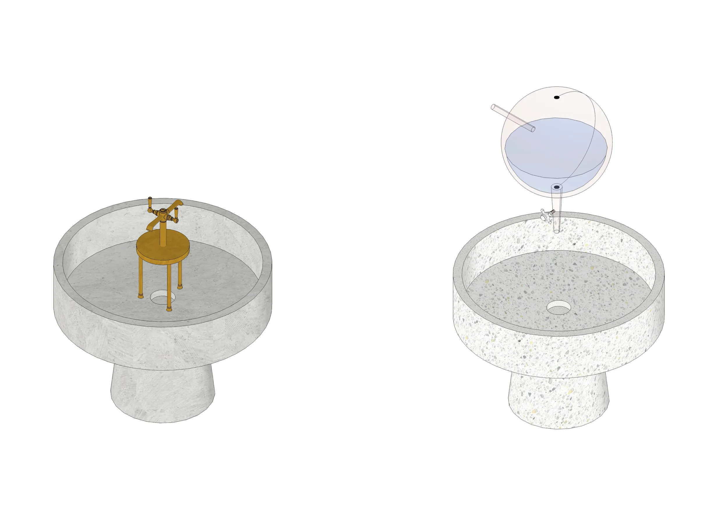 Два прозрачных круглых предмета. В одном из них жёлтый элемент.